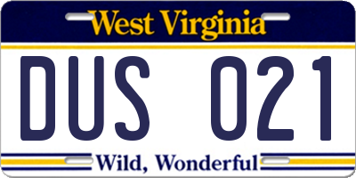 WV license plate DUS021
