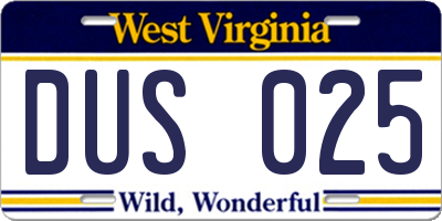 WV license plate DUS025