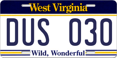 WV license plate DUS030