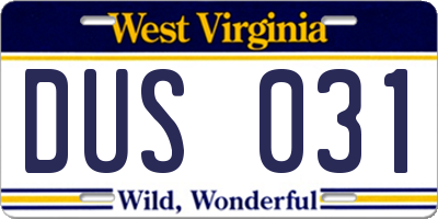 WV license plate DUS031