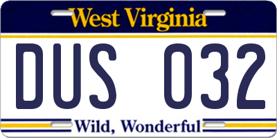 WV license plate DUS032