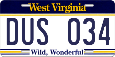 WV license plate DUS034
