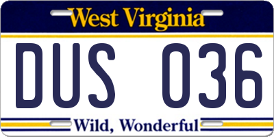 WV license plate DUS036