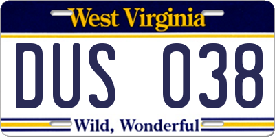 WV license plate DUS038