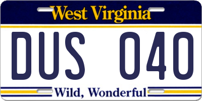WV license plate DUS040