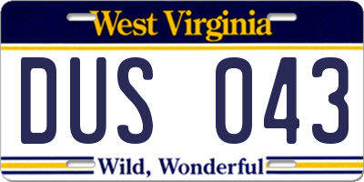 WV license plate DUS043