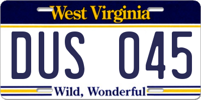 WV license plate DUS045
