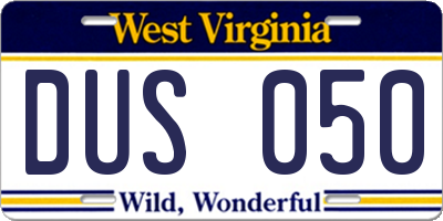 WV license plate DUS050