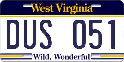 WV license plate DUS051