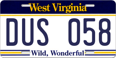 WV license plate DUS058