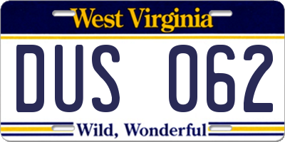 WV license plate DUS062