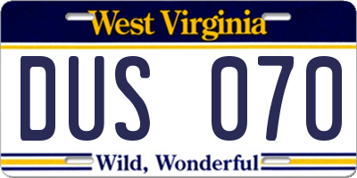 WV license plate DUS070