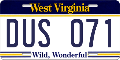 WV license plate DUS071