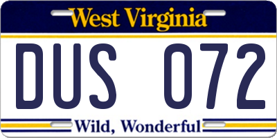WV license plate DUS072