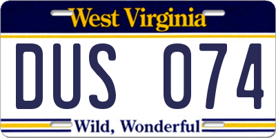 WV license plate DUS074