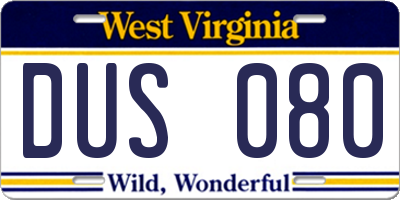WV license plate DUS080