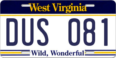 WV license plate DUS081
