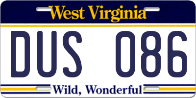 WV license plate DUS086