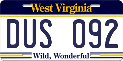 WV license plate DUS092