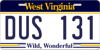 WV license plate DUS131