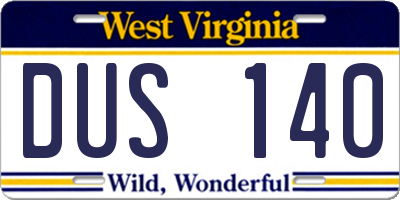WV license plate DUS140