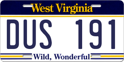 WV license plate DUS191