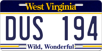 WV license plate DUS194
