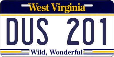 WV license plate DUS201