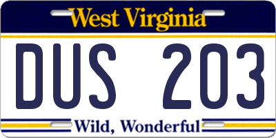 WV license plate DUS203