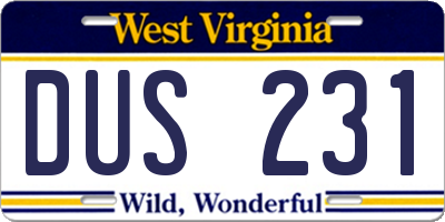 WV license plate DUS231