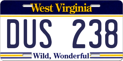 WV license plate DUS238
