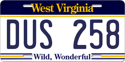 WV license plate DUS258