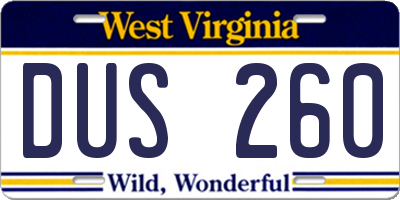 WV license plate DUS260