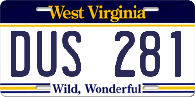 WV license plate DUS281