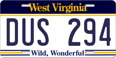 WV license plate DUS294