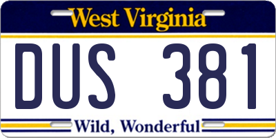 WV license plate DUS381