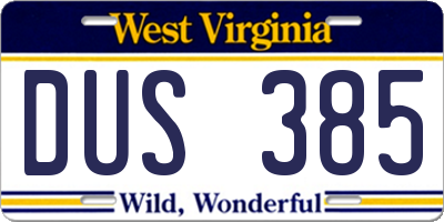 WV license plate DUS385