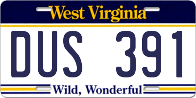 WV license plate DUS391