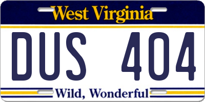 WV license plate DUS404
