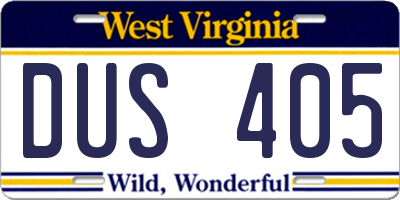 WV license plate DUS405