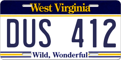 WV license plate DUS412