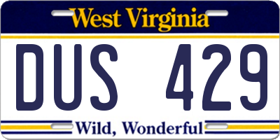 WV license plate DUS429