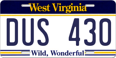 WV license plate DUS430