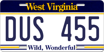 WV license plate DUS455