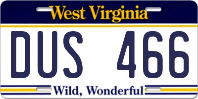 WV license plate DUS466