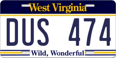 WV license plate DUS474
