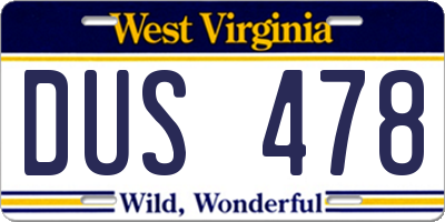 WV license plate DUS478