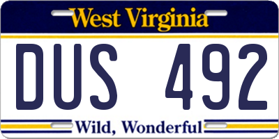 WV license plate DUS492