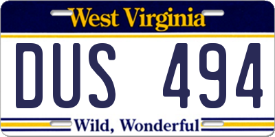 WV license plate DUS494