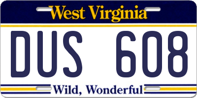 WV license plate DUS608